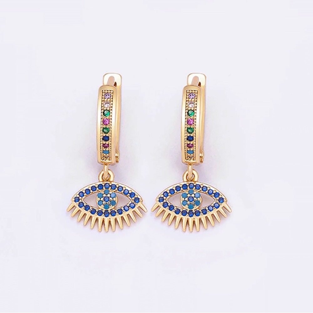 Trendy Zircon Blue Evil Eye Hoop Earrings